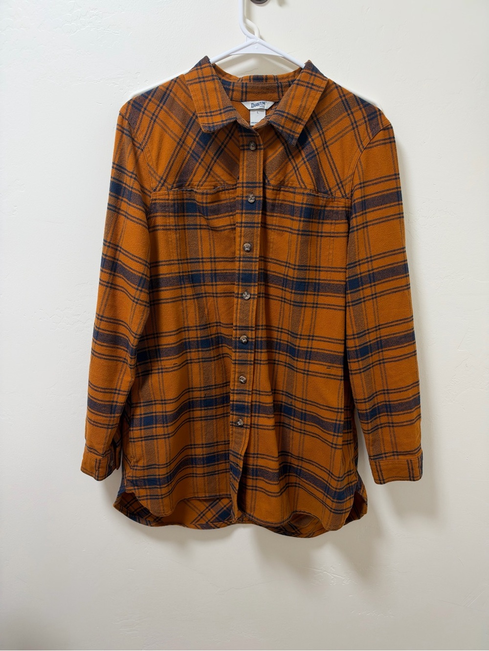 Duluth Trading Co Size L Cider Orange Folklore Duster Flannel Long Sleeve